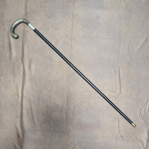 1918 British antique men's pure silver decorated horn handle walking stick 82cm